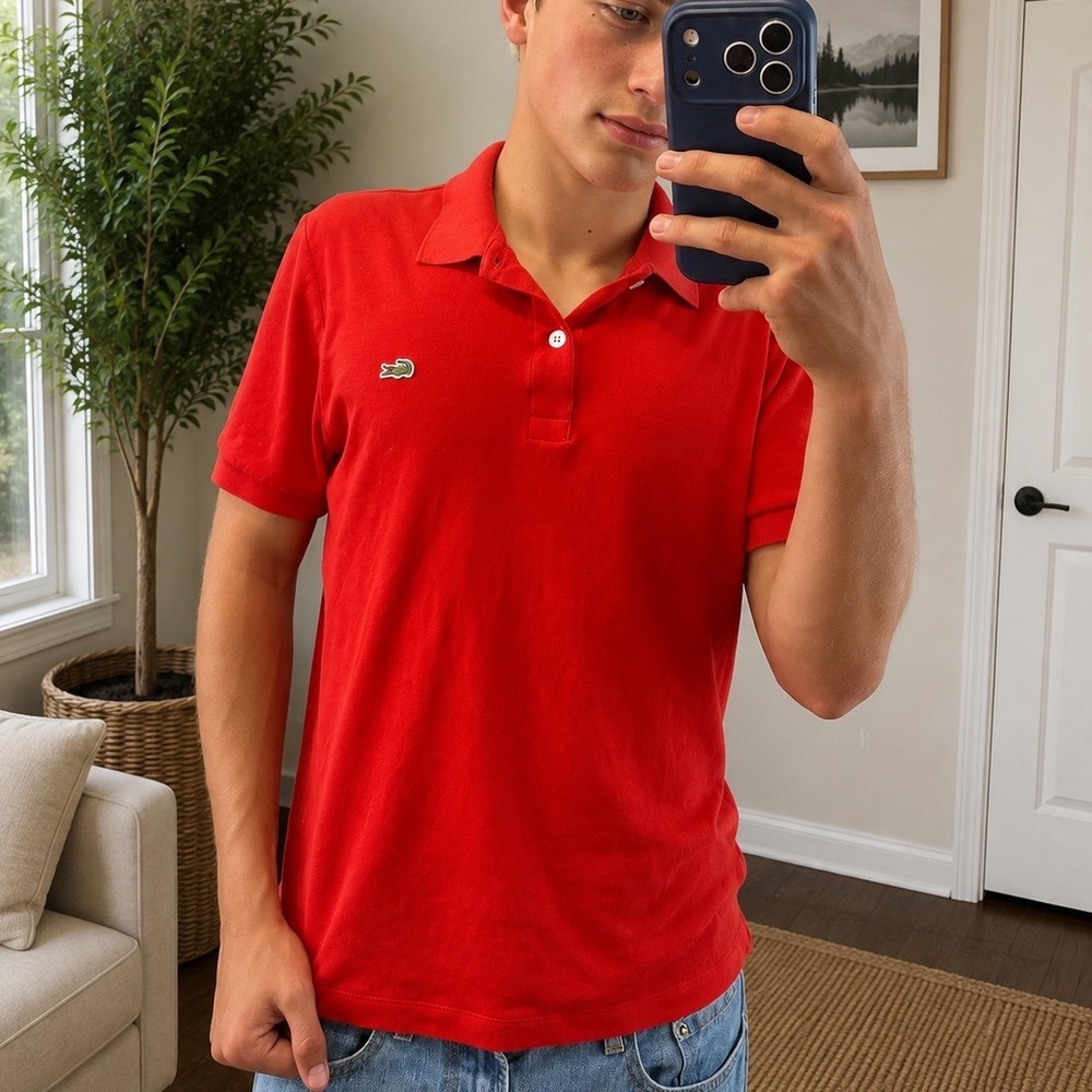 Lacoste Mens Regular Fit Polo Shirt Red Short Sleeve Cotton Size M FR 4